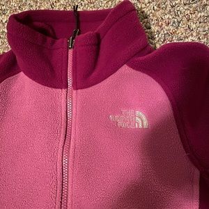 Zip up, north face, color block, purple, sweater